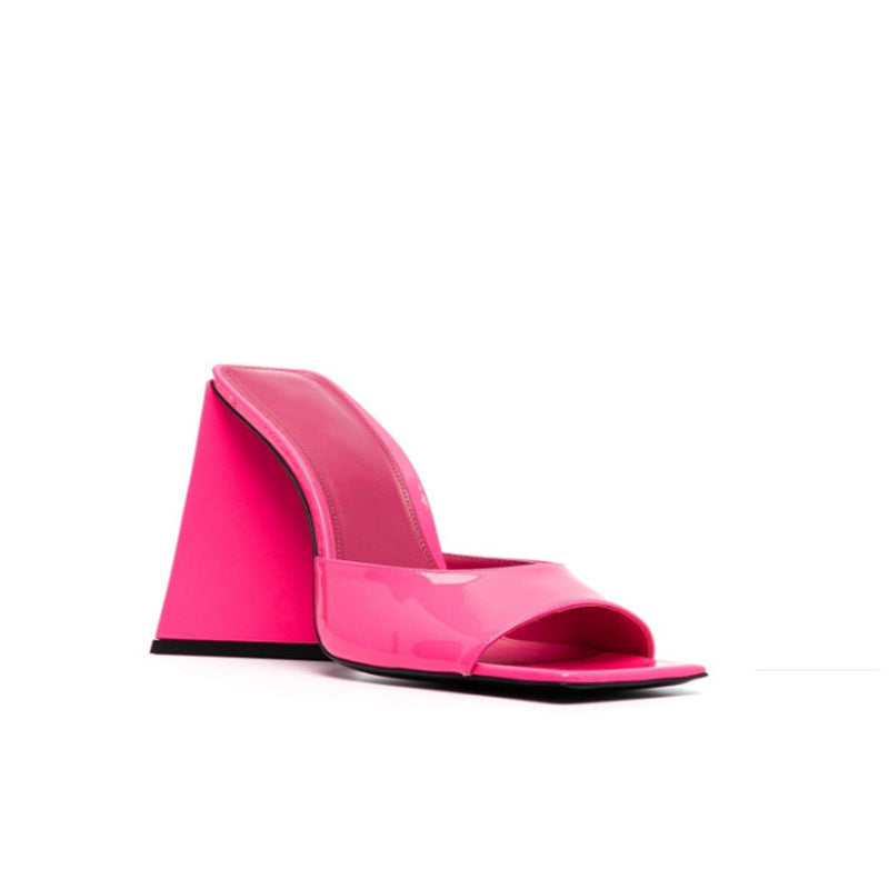 Square Toe Open-toe Tie-dye Bright Color Ultra-high Thick Heel Outer Wear Slippers Europe And America