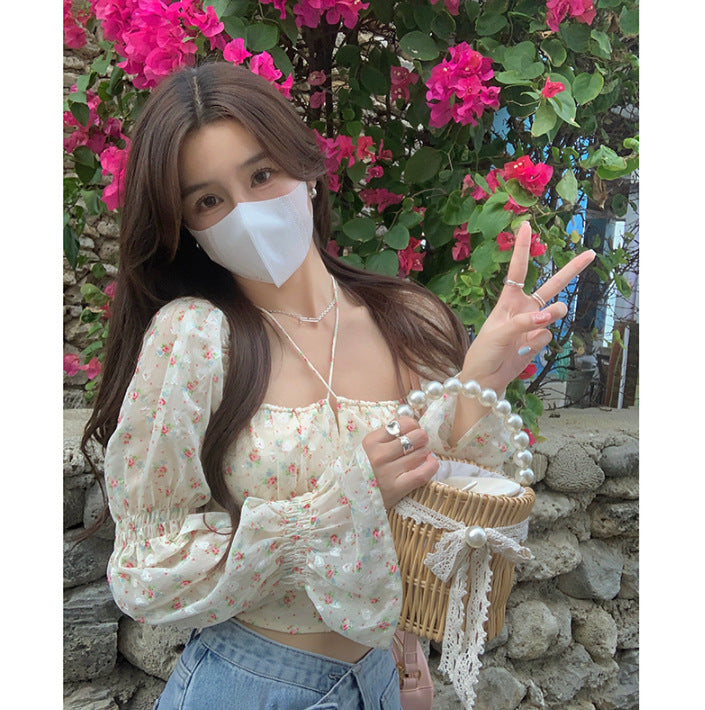 Women's Puff Sleeve Floral Bandeau Top