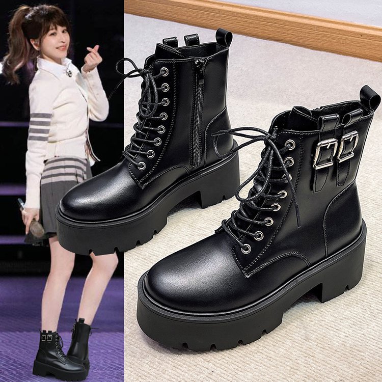 Women's British Style Lace-up Leather Motorcycle Martin Boots