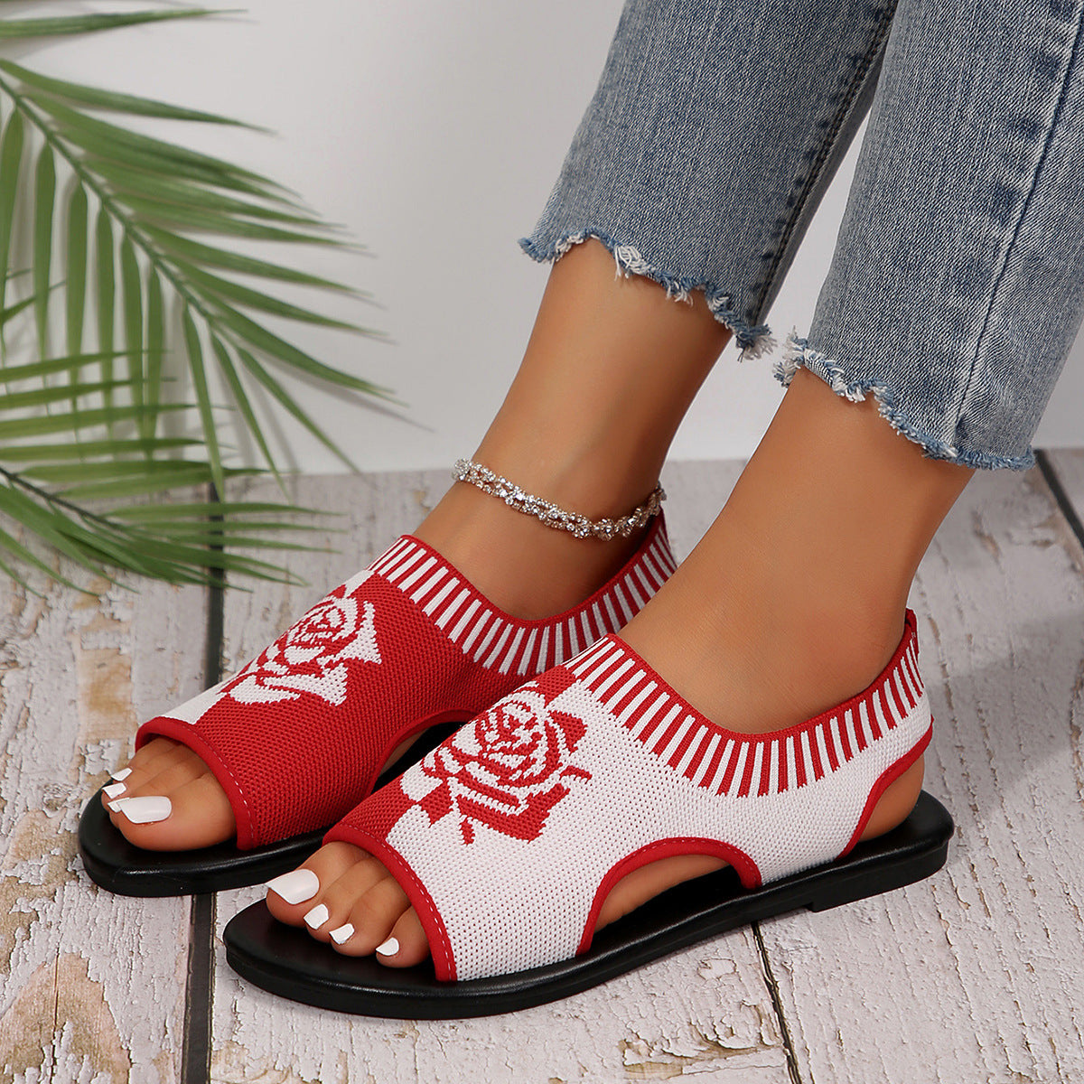 Flat Simplicity Casual Mesh Slip-on Peep Toe Plus Size Sandals