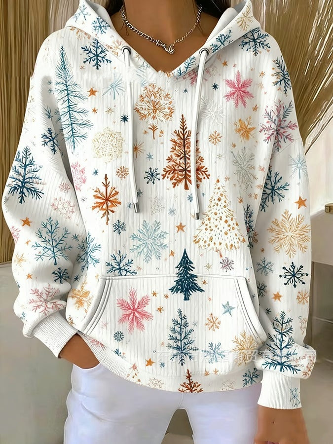 Kvinders afslappede løse mode-waffle-sweatshirt med rund hals