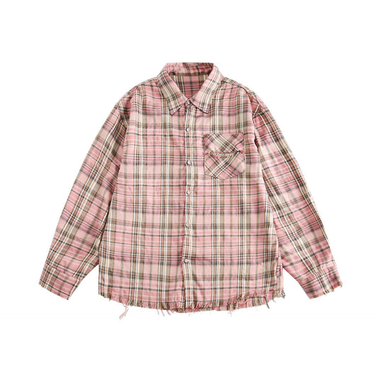 Plaid Shirt Coat Burrs Tassels Men And Women