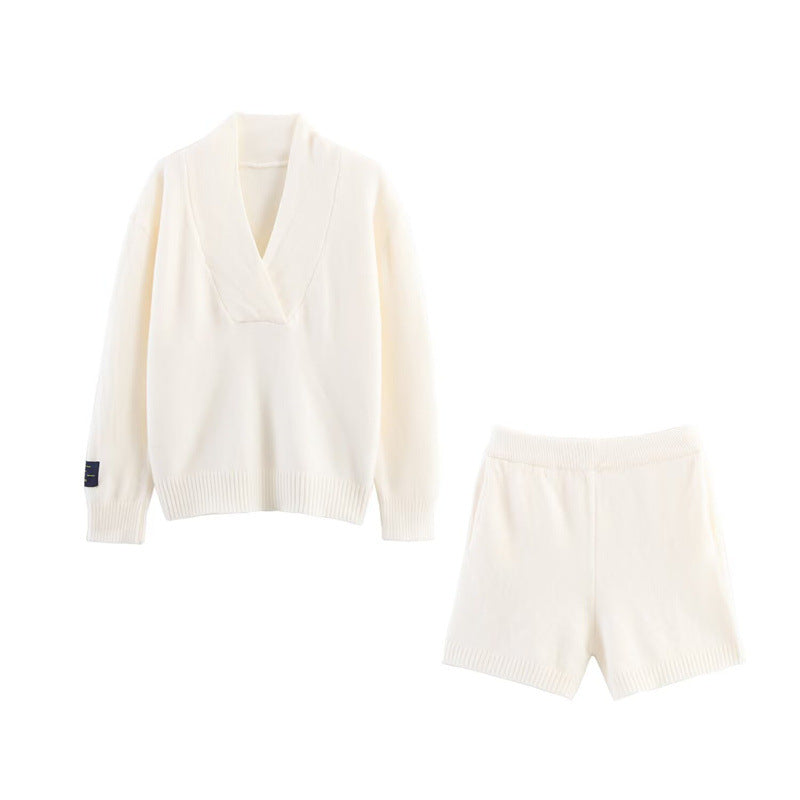 Loose Casual V-neck Long Sleeve Knitting Suit
