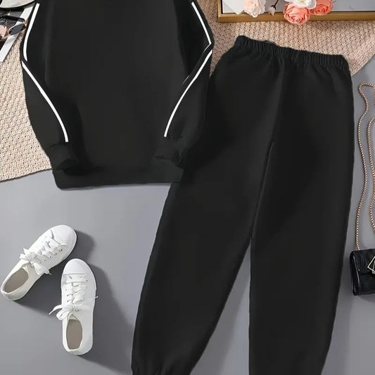 Fashion Round Neck All-matching Long-sleeved Trousers Casual Suit