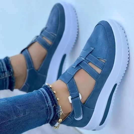 Flade sko Dame sneakers Plateau casual åndbare sportssko med velcro