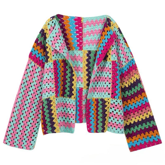 Sweet Heavy Industry Color Woven Crochet Loose Slim Long Sleeve Sweater
