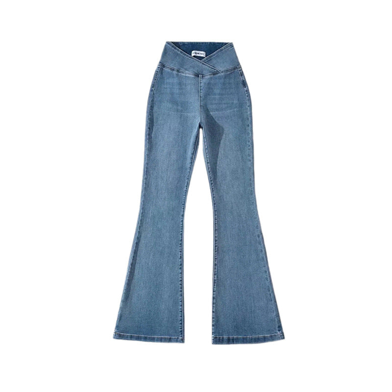 Waist Irregular Denim Bootleg Pants Women