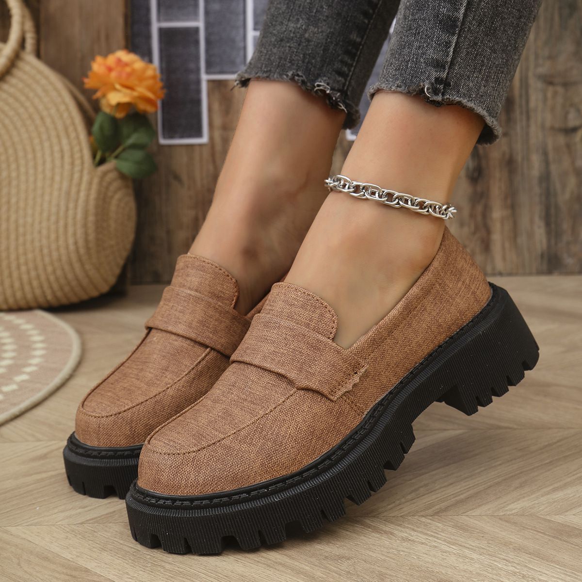 Retro Platform Loafers Casual Versatile Single-layer Shoes
