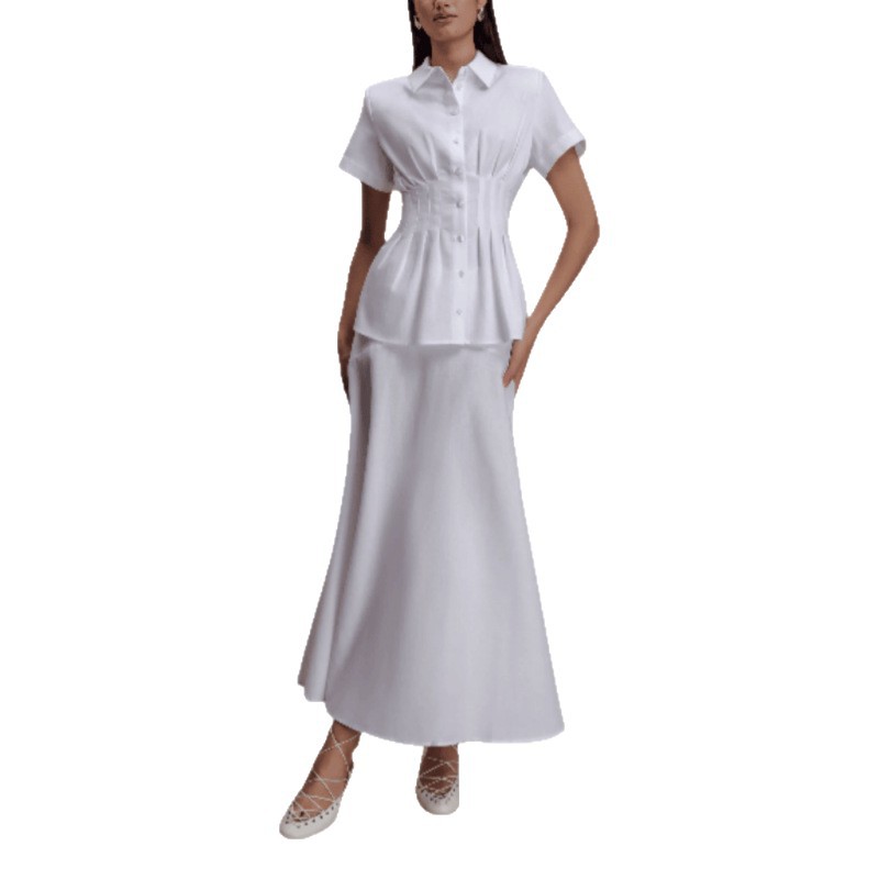 Women's Fashion Casual Shirt And Long Skirt Set
