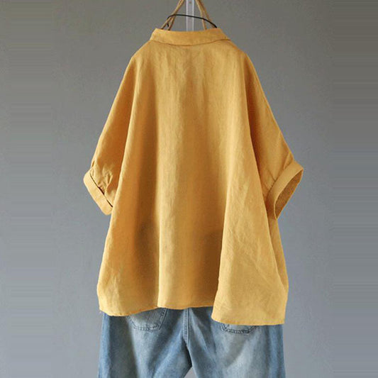 Stand Collar Loose Cotton Linen Solid Color Foreign Trade Women's Clothing Shirt