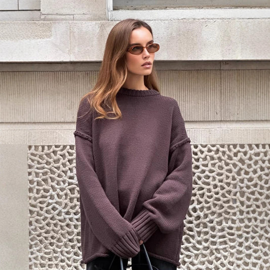 Round Neck Reverse Sweater Solid Color Casual Knitted Top
