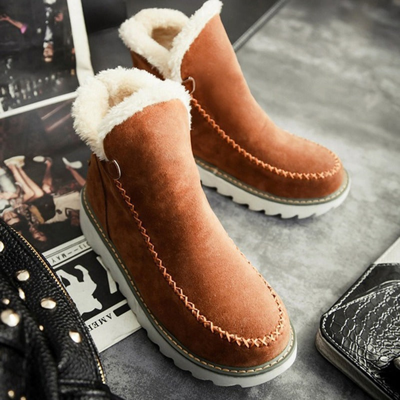 Womens Flat Thick-soled Slip-on Insulated Low-cut Cotton Boots