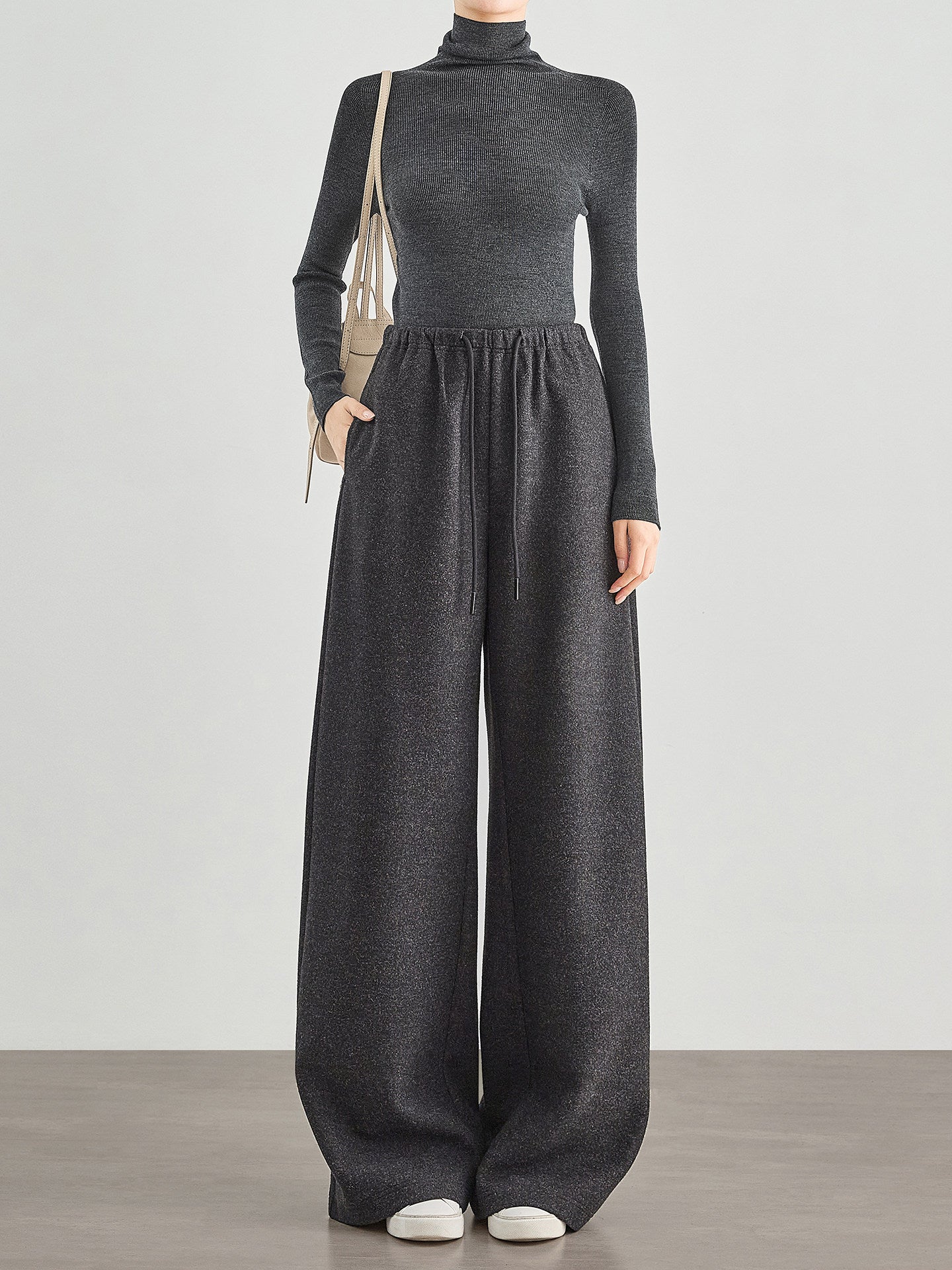 Womens Wool-Blend Patterned Tweed Casual Sweatpants