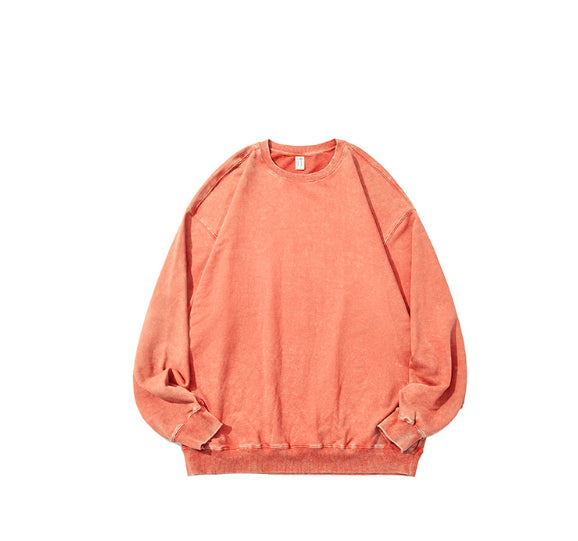 Sweater i vasket bomuld med rund hals og lange ærmer