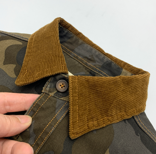 American Retro Camouflage Shirt Men's Corduroy Stitching Lapel