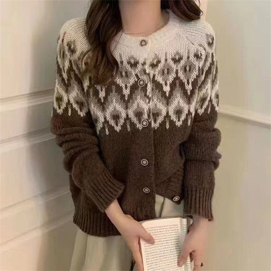 Jacquard Knitted Cardigan Women's Sweater
