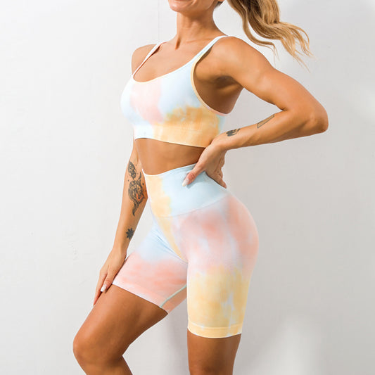 Sæt med sømløse strikkede tie-dye joggingbukser til kvinder