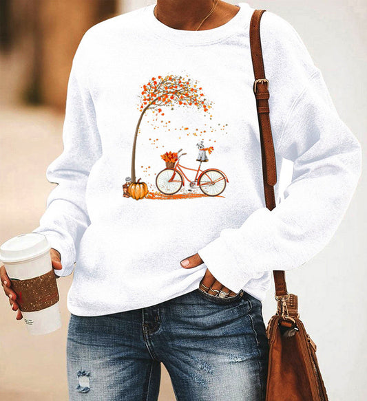 Cykelprint Langærmet Rundhals Sweater Dame