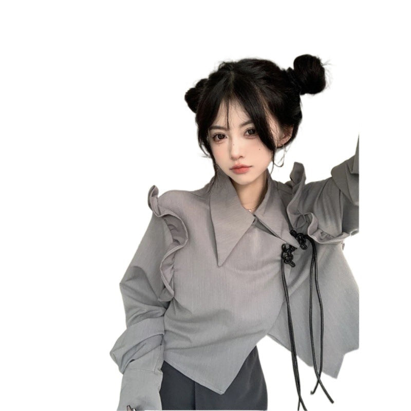 Sweet Hot Girl Design Ruffled Long Sleeve Short Coat Women