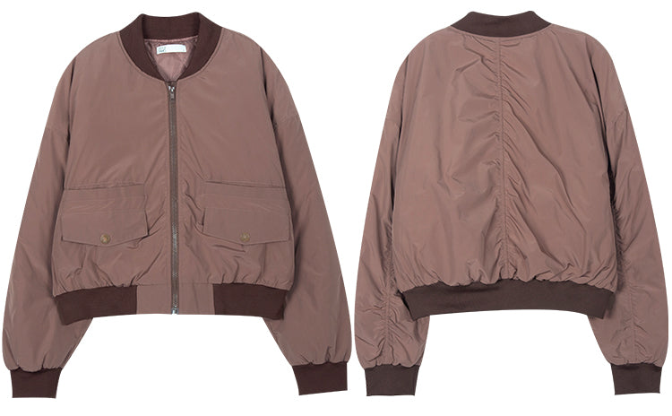 American Retro Coffee Color Short Baseball Cotton Coat Women