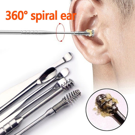 Stainless Steel 6-piece Set Earpick 360 Degree Spiral Cleaning Earwax Tool