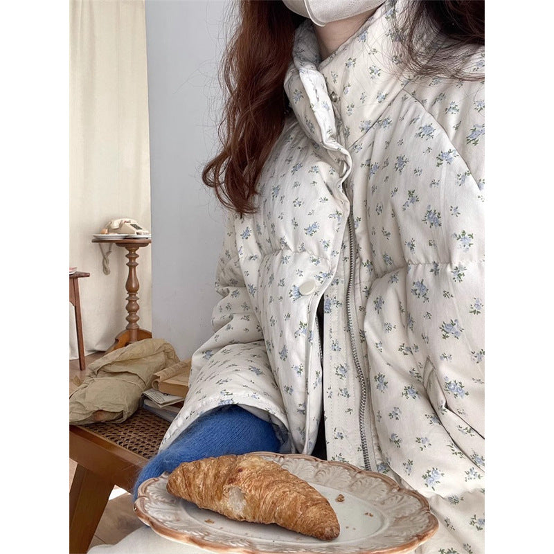 Small Korean Style Floral Short Down Jacket