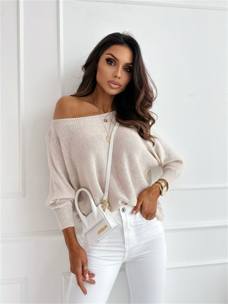 Outer Collar Solid Color Loose Knitted Coat Casual Sweater