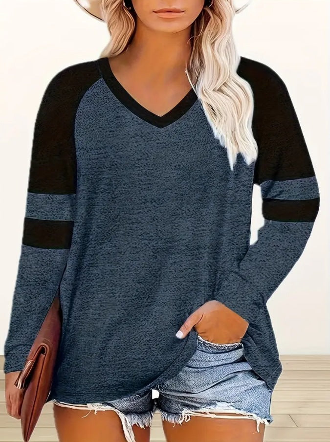 Female Casual V-neck Digital Printing Loose Oversized Long Sleeves