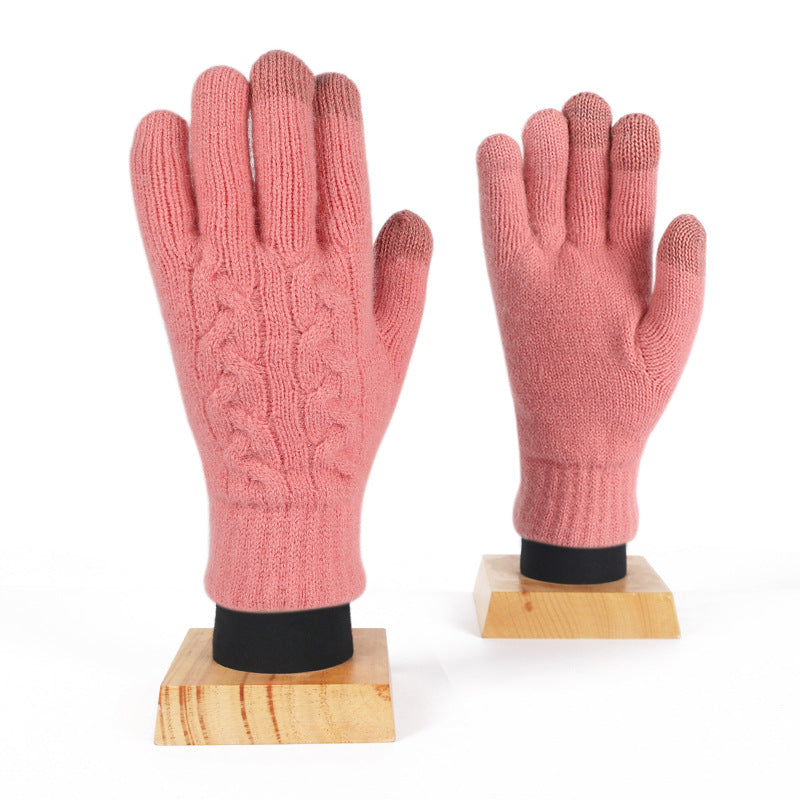 Winter Women's Double Layer Warm Touch Screen Knitted Gloves