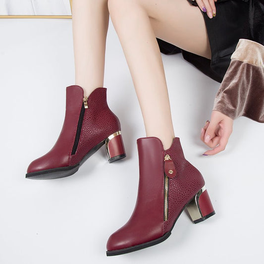 Pointed Mid-heel Martin Boots Women's Shoes