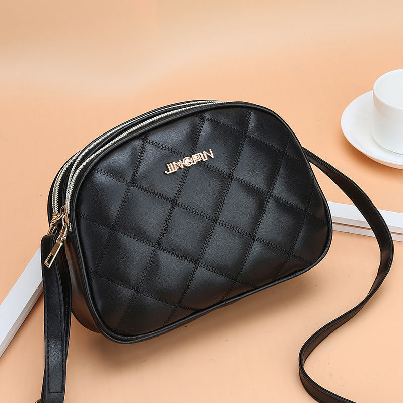 Simple Texture Fashion Rhombus Embroidery Thread Shoulder Bag