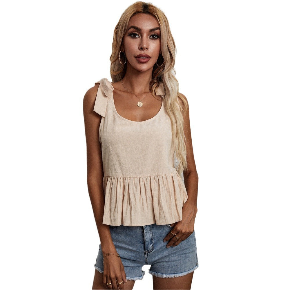 Women's Loose Versatile Tie-Waist Linen Straight Tube Sleeveless Vest Top
