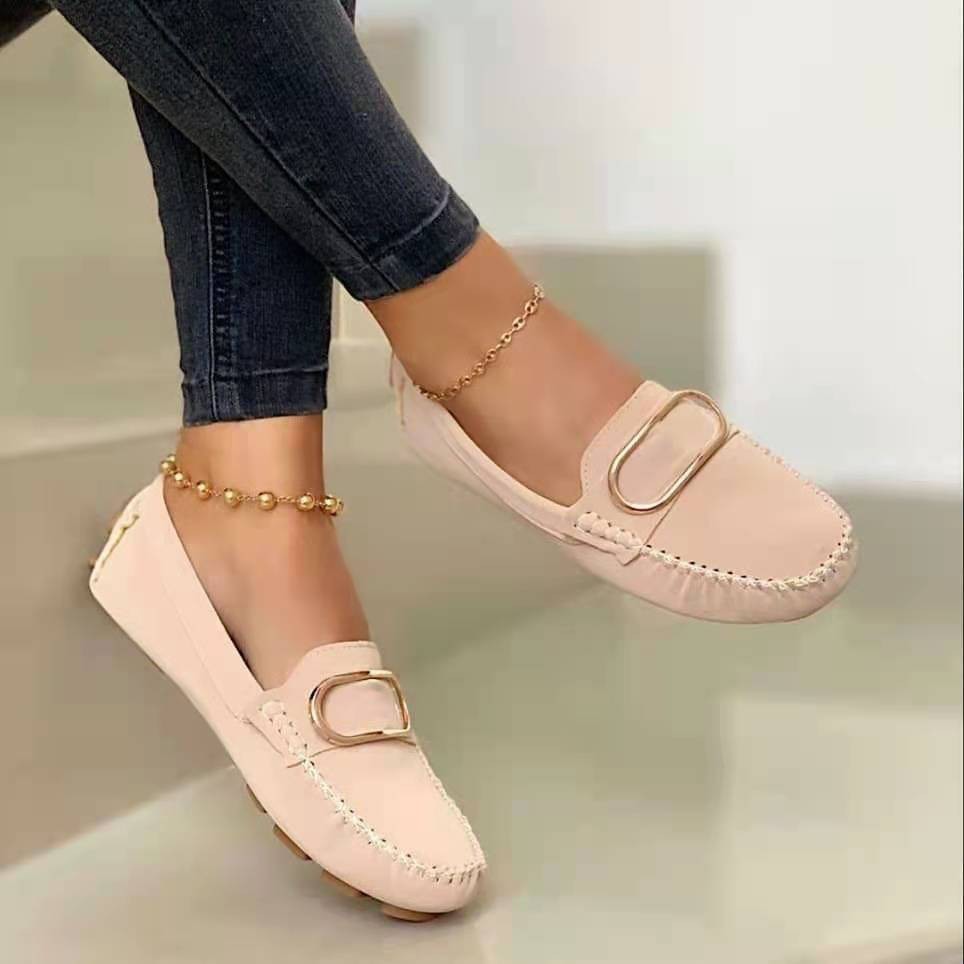 Foreign Trade Spring And Summer European And American Round Toe Flat Metal Peas Shoes
