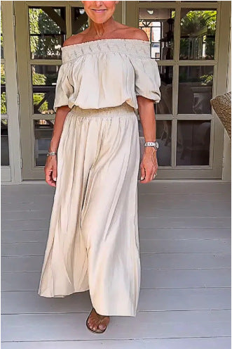Women's Fashion Solid Color Off-shoulder Wide-leg Jumpsuit