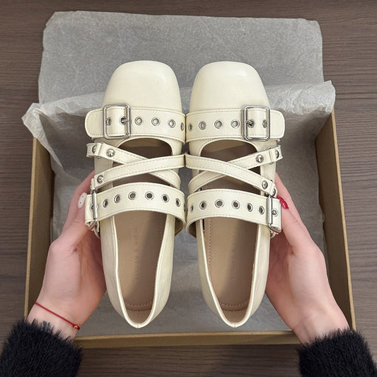 French Style Silver Mary Jane Single Shoe Women's 2026 Spring New Ballet Style German Training Shoes Square Toe Small Leather Shoes
