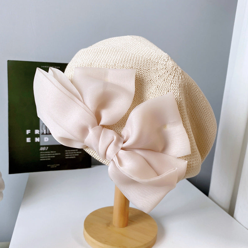 Big Bow Beret Women's Breathable Knit Hat