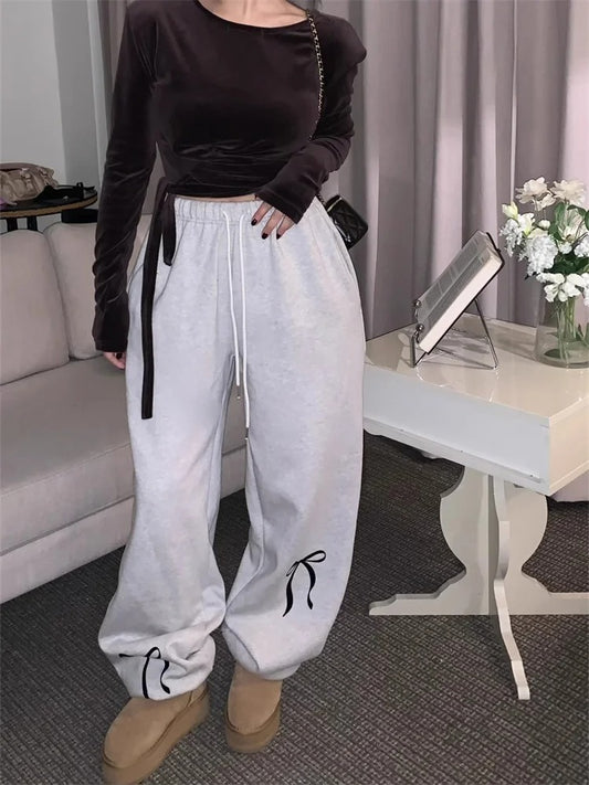 Drawstring Elastic High Waist Ankle-tied Bow Casual Sweatpants