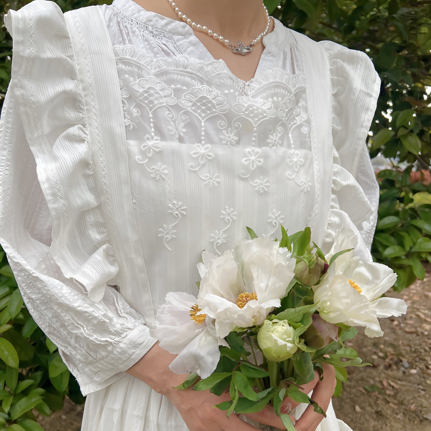 French-Style Vintage Ruffle Lace Apron Dress