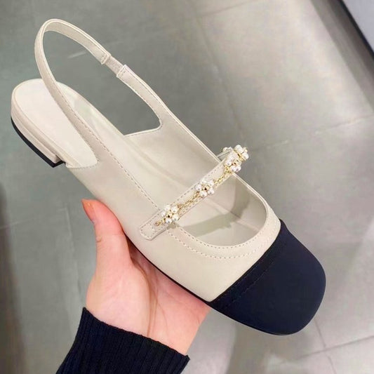 New Flower Square Head Elastic Band Shallow Mouth Flat Bottom Fashion Shoes