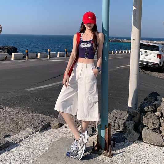 Fashion White High-waist Cropped Overalls For Women