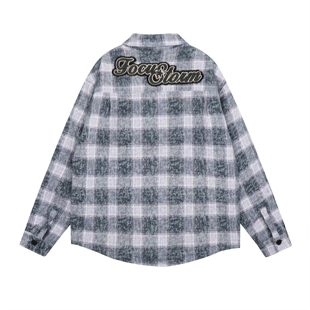 American Retro Plaid Washed And Worn Cotton Coat Jacket Men
