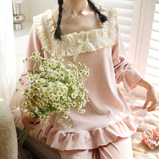 Thickened Sweet Princess Pajama Set Warm Loungewear For Home