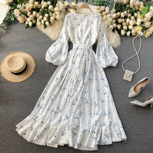 French Dress Goddess Fan Danya Polka Dots