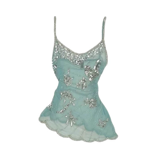 Irregular Sequin Gauze Camisole Slim Fit Versatile Top
