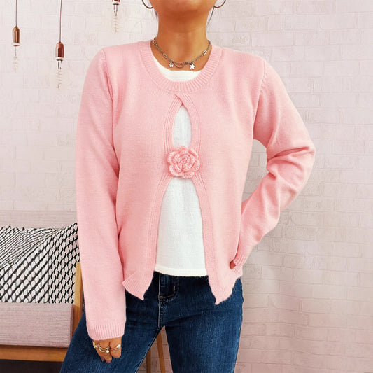 Women's Round Neck Long Sleeve Fake Two-piece Sweater