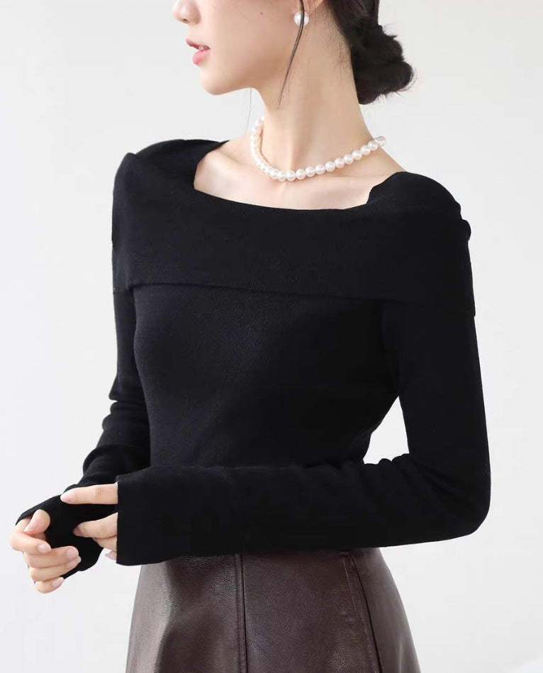 Gentle Temperament One-word Collar Lapel Knitwear Women's Autumn And Winter New Style