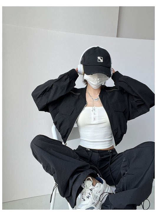 American-style Retro Chic Stand-collar Cropped Jacket