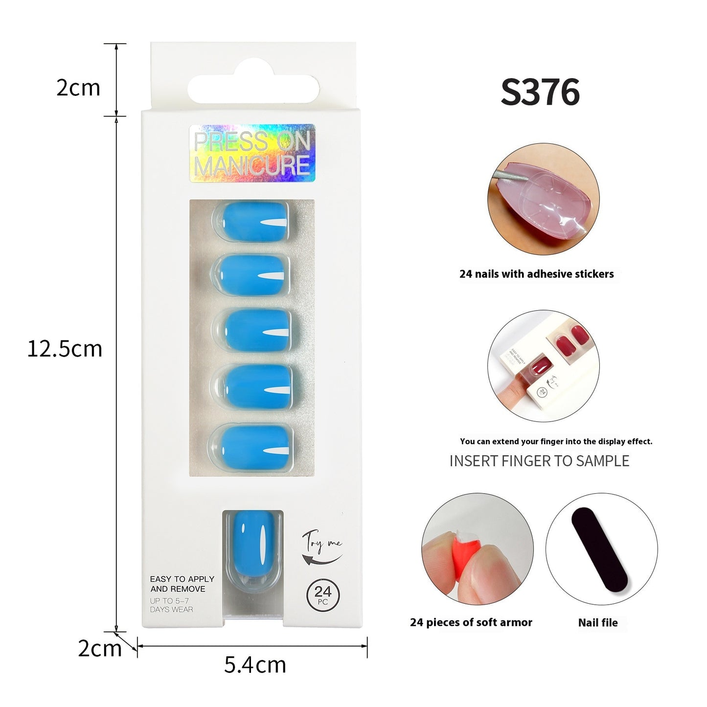 Short Square Head Solid Color Nail Stickers Finished Product 24 Pieces