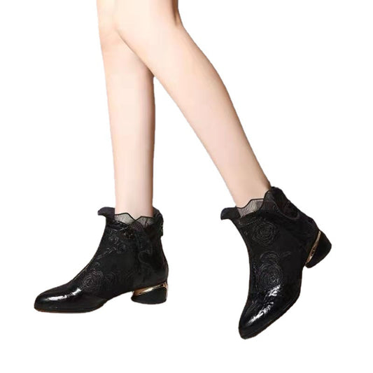 Women's Shoes Embroidered Short Boots Women's Ethnic Style Large Size Lotus Leaf