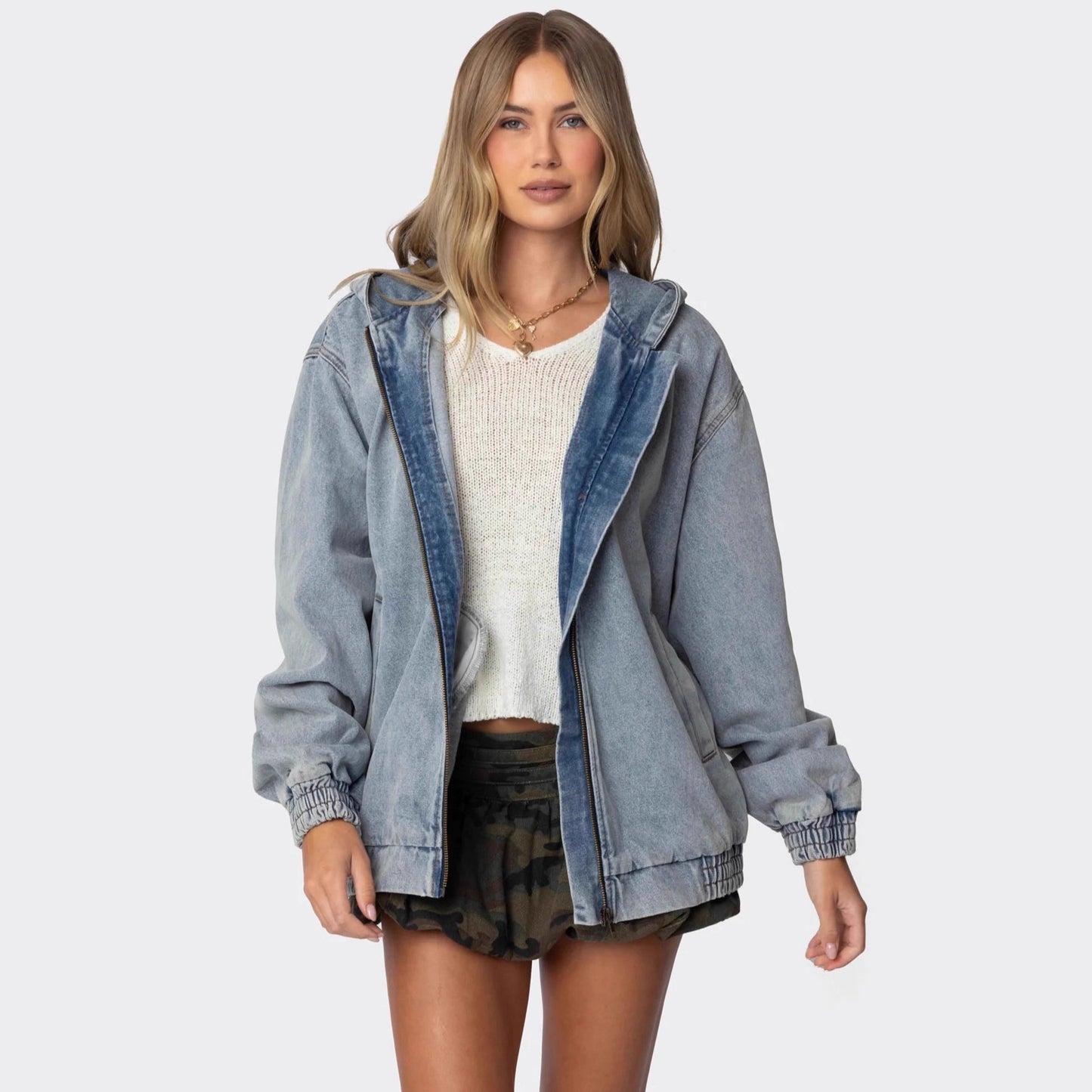 Womens Autumn Loose Versatile Long Denim Jacket